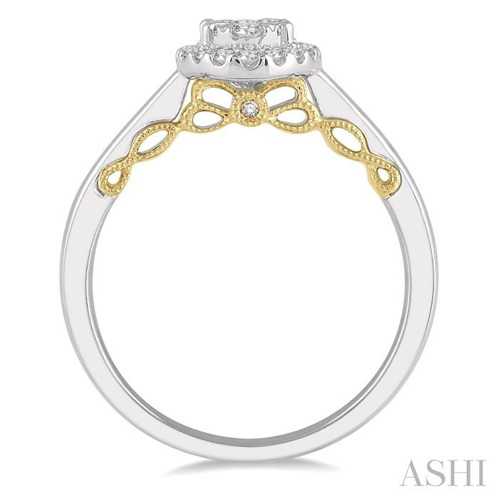 1/3 Ctw Oval Shape Lovebright Round Cut Diamond Ring in 14K White and Yellow Gold