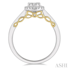 1/3 Ctw Oval Shape Lovebright Round Cut Diamond Ring in 14K White and Yellow Gold