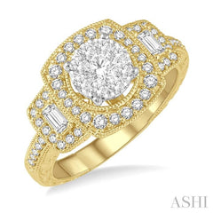 3/4 Ctw Diamond Lovebright Engagement Ring in 14K Yellow and White Gold
