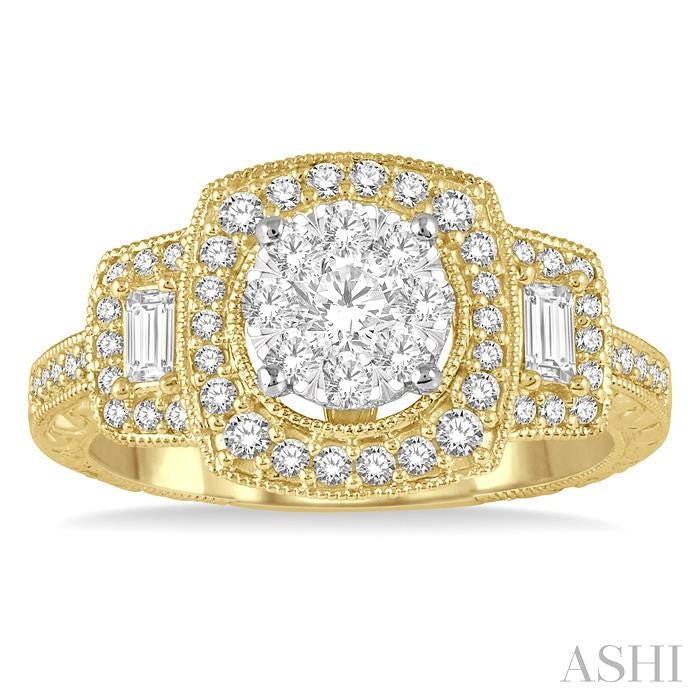 3/4 Ctw Diamond Lovebright Engagement Ring in 14K Yellow and White Gold