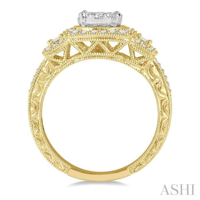 3/4 Ctw Diamond Lovebright Engagement Ring in 14K Yellow and White Gold