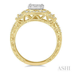 3/4 Ctw Diamond Lovebright Engagement Ring in 14K Yellow and White Gold