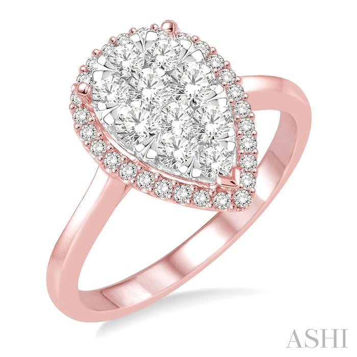 7/8 Ctw Pear Shape Diamond Lovebright Ring in 14K Rose and White Gold
