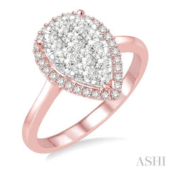 7/8 Ctw Pear Shape Diamond Lovebright Ring in 14K Rose and White Gold