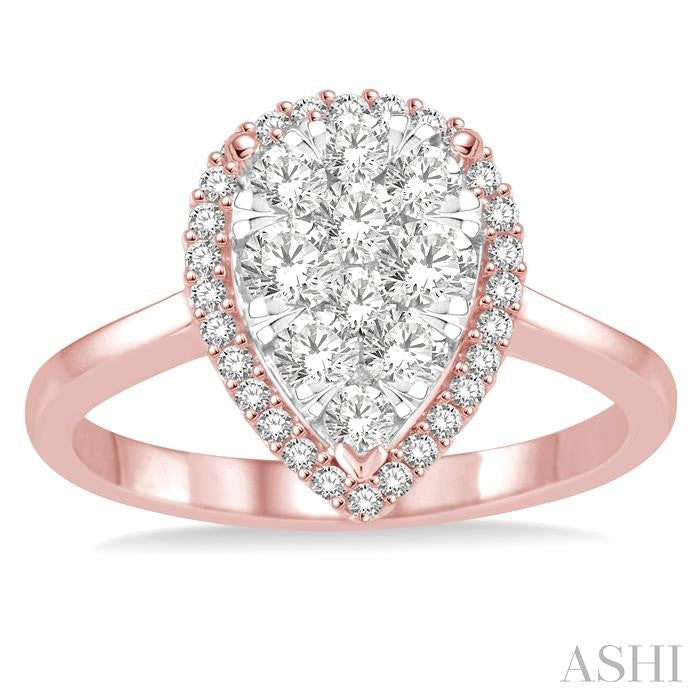 7/8 Ctw Pear Shape Diamond Lovebright Ring in 14K Rose and White Gold