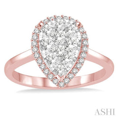 7/8 Ctw Pear Shape Diamond Lovebright Ring in 14K Rose and White Gold