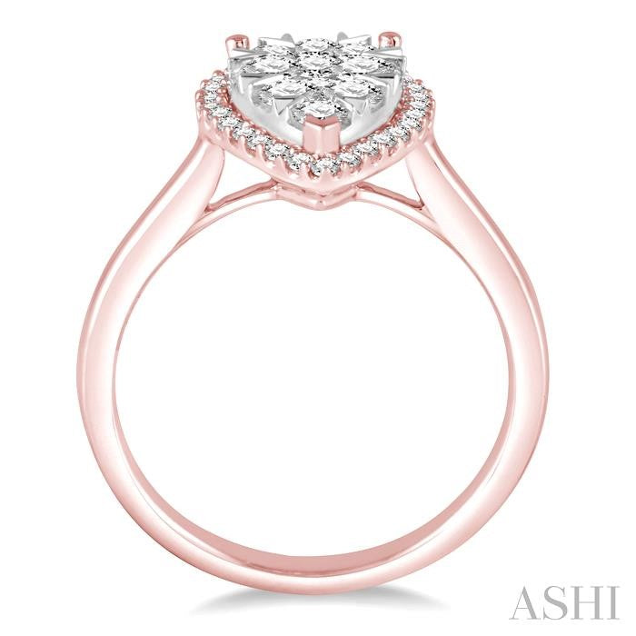 7/8 Ctw Pear Shape Diamond Lovebright Ring in 14K Rose and White Gold