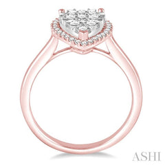 7/8 Ctw Pear Shape Diamond Lovebright Ring in 14K Rose and White Gold