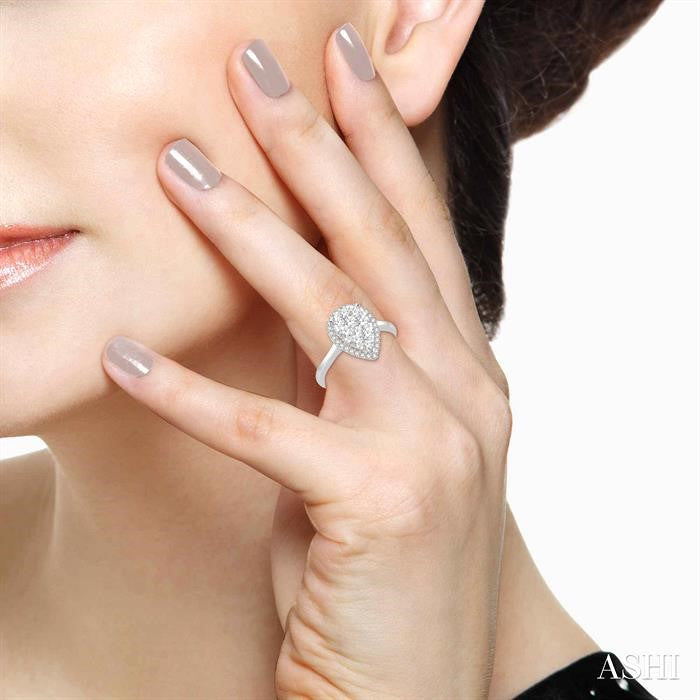 7/8 Ctw Pear Shape Diamond Lovebright Ring in 14K White Gold