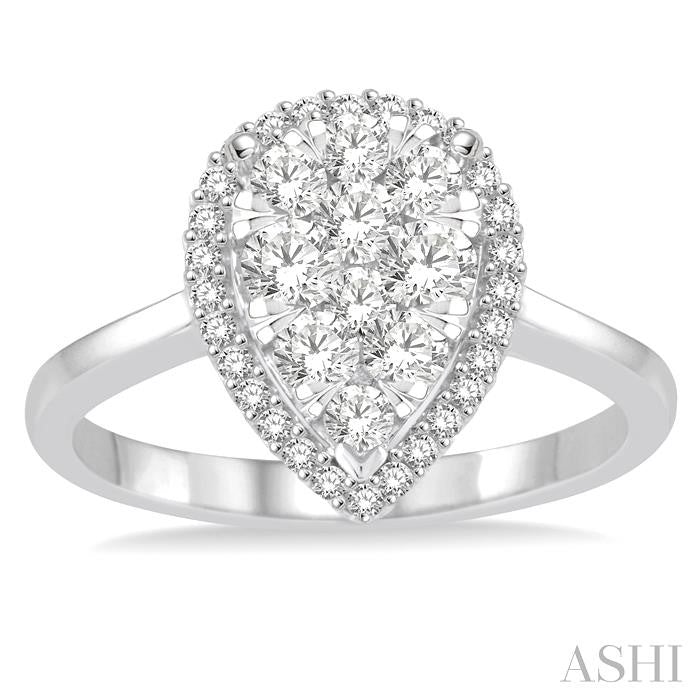 7/8 Ctw Pear Shape Diamond Lovebright Ring in 14K White Gold