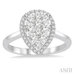 7/8 Ctw Pear Shape Diamond Lovebright Ring in 14K White Gold