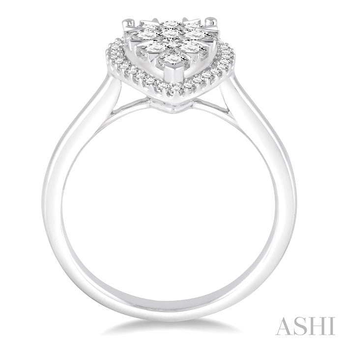 7/8 Ctw Pear Shape Diamond Lovebright Ring in 14K White Gold