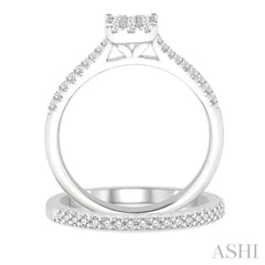 1/2 Ctw Round Cut Diamond Square Shape Lovebright Bridal Set with 3/8 Ctw Engagement Ring and 1/6 Ctw Wedding Band in 14K White Gold