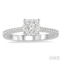 3/8 Ctw Round Cut Diamond Square Shape Lovebright Ring in 14K White Gold