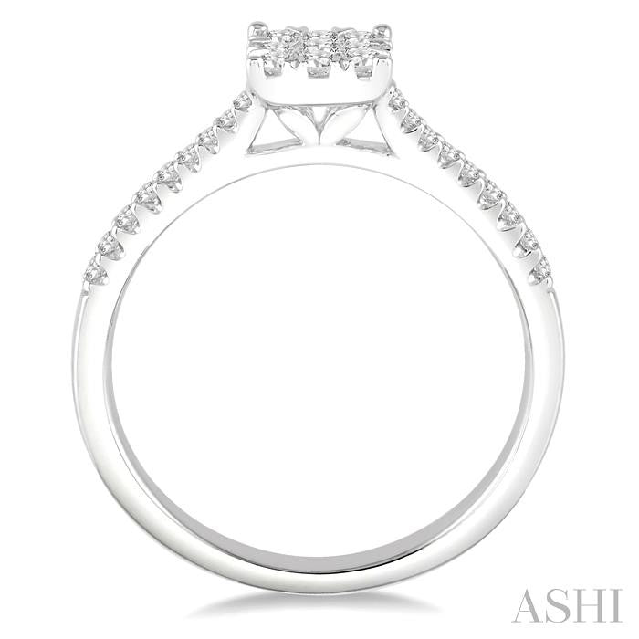 3/8 Ctw Round Cut Diamond Square Shape Lovebright Ring in 14K White Gold