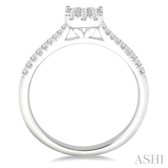 3/8 Ctw Round Cut Diamond Square Shape Lovebright Ring in 14K White Gold