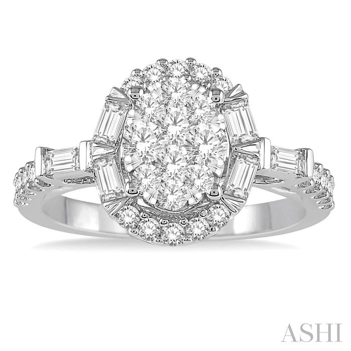 1 Ctw Diamond Lovebright Oval Halo Engagement Ring in 14K White Gold