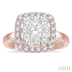 1 1/2 Ctw Cushion Shape Lovebright Round Cut Diamond Cluster Ring in 14K Rose and White Gold