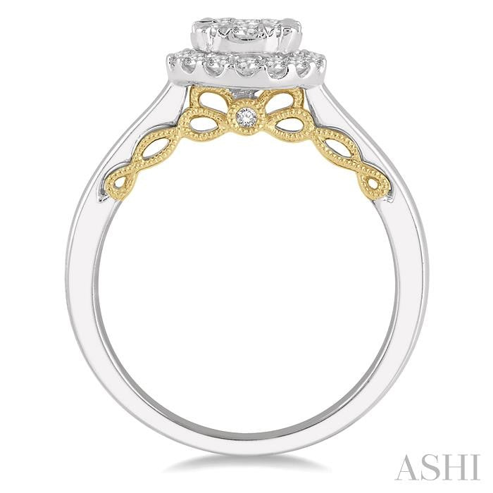1/2 Ctw round Diamond Lovebright Solitaire Style Halo Engagement Ring in 14K White and Yellow Gold