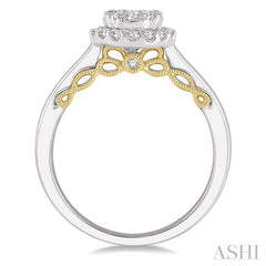 1/2 Ctw round Diamond Lovebright Solitaire Style Halo Engagement Ring in 14K White and Yellow Gold