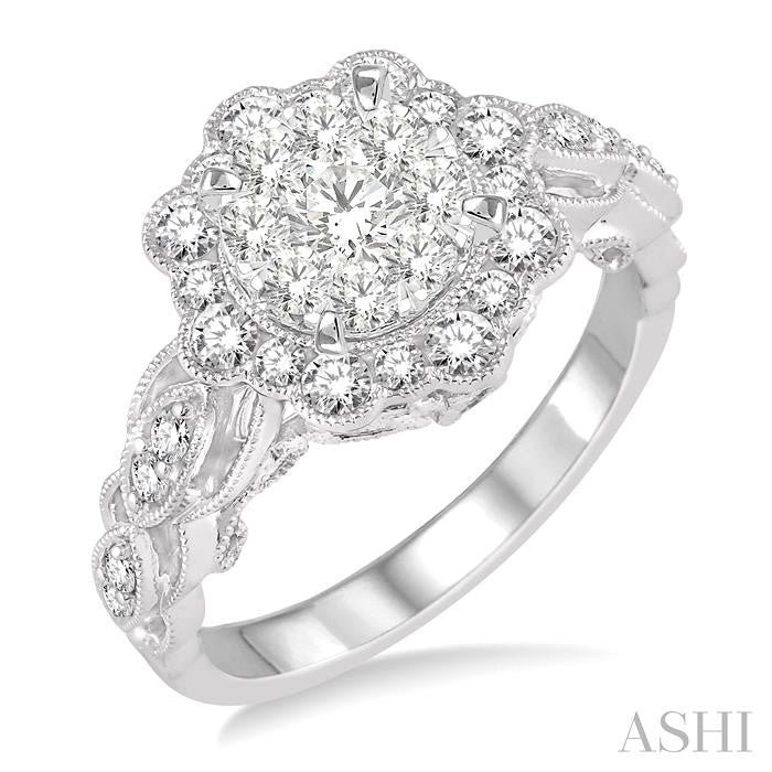 7/8 Ctw Diamond Lovebright Engagement Ring in 14K White Gold