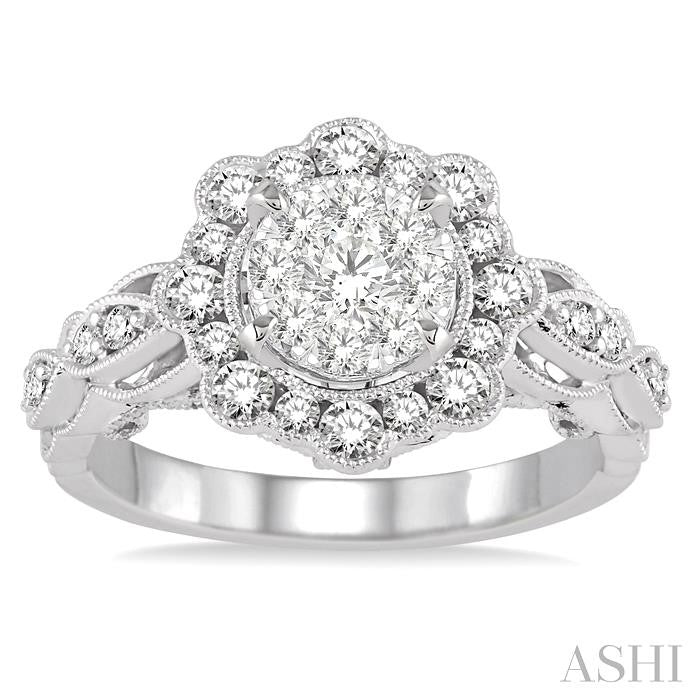 7/8 Ctw Diamond Lovebright Engagement Ring in 14K White Gold