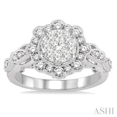 7/8 Ctw Diamond Lovebright Engagement Ring in 14K White Gold