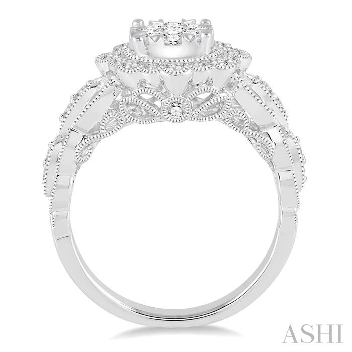 7/8 Ctw Diamond Lovebright Engagement Ring in 14K White Gold