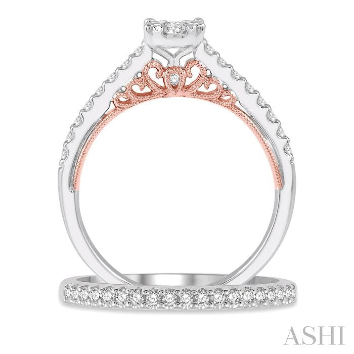 1/2 Ctw Lovebright Diamond Wedding Set With 1/3 Ctw Oval Shape Engagement Ring in 14K White and Rose Gold and 1/6 Ctw Wedding Band in 14K White