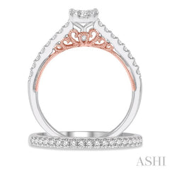 1/2 Ctw Lovebright Diamond Wedding Set With 1/3 Ctw Oval Shape Engagement Ring in 14K White and Rose Gold and 1/6 Ctw Wedding Band in 14K White