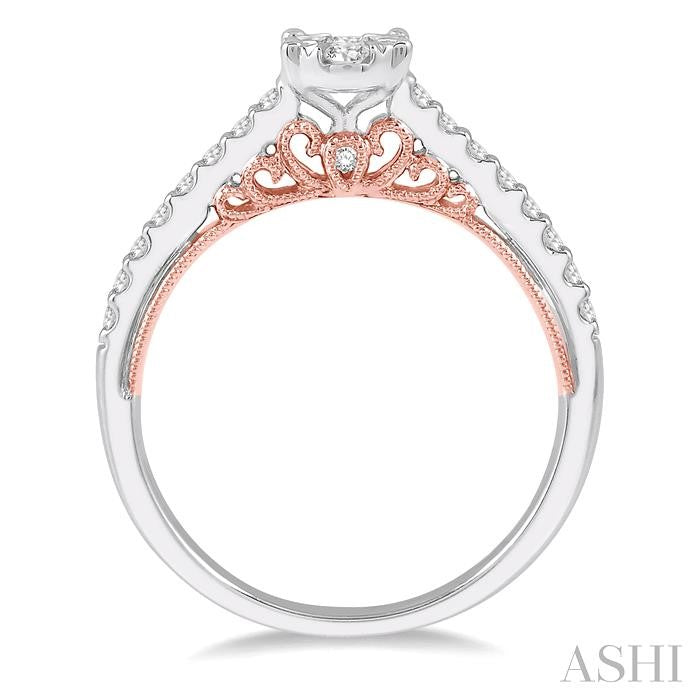 1/2 Ctw Oval Shape Lovebright round Cut Diamond Ring in 14K White and Rose Gold