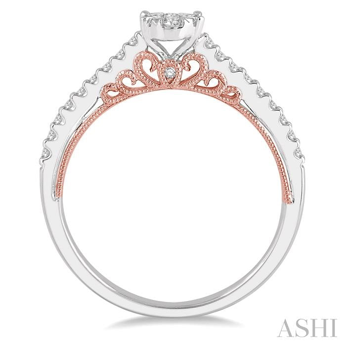 1/3 Ctw Oval Shape Lovebright Round Cut Diamond Ring in 14K White and Rose Gold