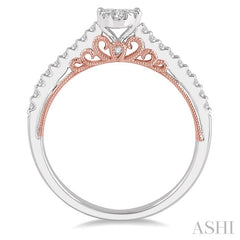 1/3 Ctw Oval Shape Lovebright Round Cut Diamond Ring in 14K White and Rose Gold