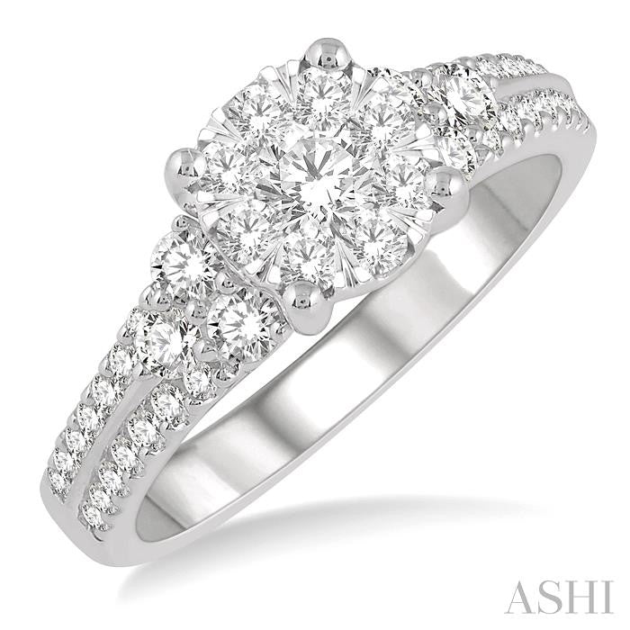 7/8 Ctw Lovebright Diamond Cluster Ring in 14K White Gold