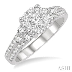 7/8 Ctw Lovebright Diamond Cluster Ring in 14K White Gold