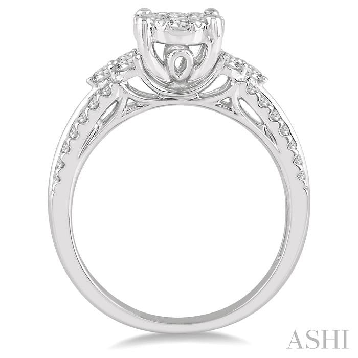 7/8 Ctw Lovebright Diamond Cluster Ring in 14K White Gold