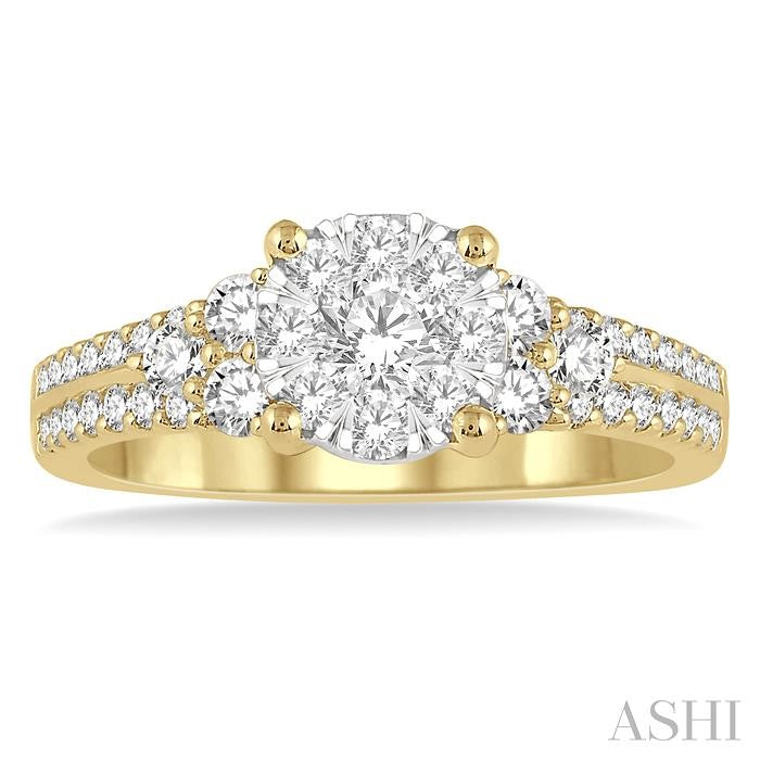 7/8 Ctw Lovebright Diamond Cluster Ring in 14K Yellow and White Gold