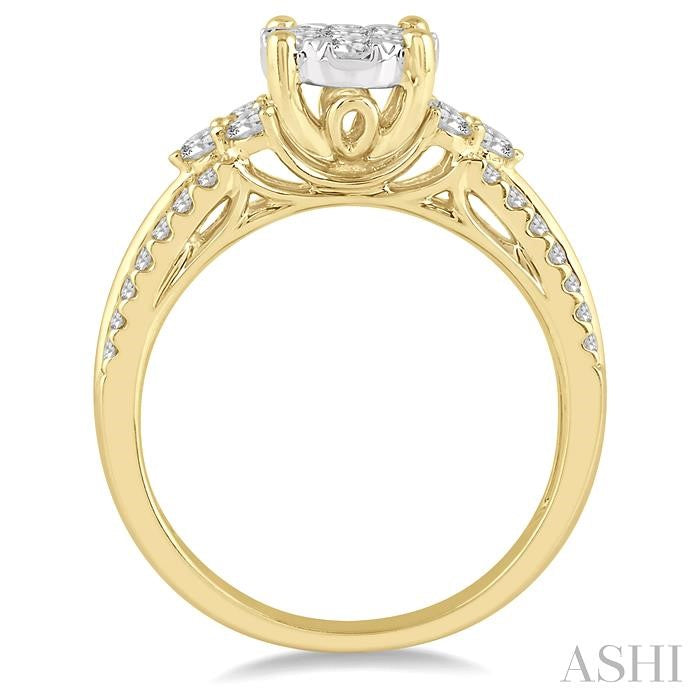 7/8 Ctw Lovebright Diamond Cluster Ring in 14K Yellow and White Gold