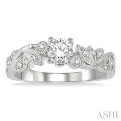 1/2 Ctw Diamond Engagement Ring with 1/3 Ct Round Cut Center Stone in 14K White Gold
