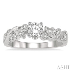 1/2 Ctw Diamond Engagement Ring with 1/3 Ct Round Cut Center Stone in 14K White Gold