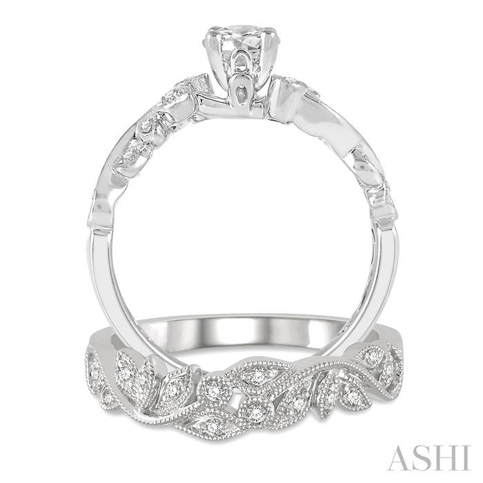 1/2 Ctw Diamond Wedding Set with 1/2 Ctw Round Cut Engagement Ring and 1/10 Ctw Wedding Band in 14K White Gold
