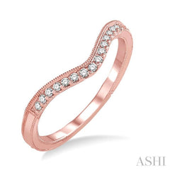 1/10 Ctw Chevron Milgrain Wall Round Cut Diamond Wedding Band in 14K Rose Gold