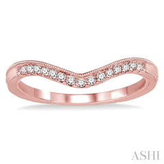 1/10 Ctw Chevron Milgrain Wall Round Cut Diamond Wedding Band in 14K Rose Gold