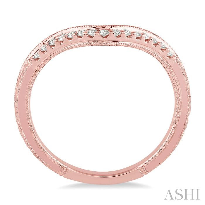 1/10 Ctw Chevron Milgrain Wall Round Cut Diamond Wedding Band in 14K Rose Gold