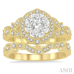 3/4 Ctw Diamond Lovebright Wedding Set with 5/8 Ctw Engagement Ring and 1/6 Ctw Wedding Band in 14K Yellow and White Gold