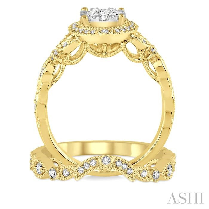 3/4 Ctw Diamond Lovebright Wedding Set with 5/8 Ctw Engagement Ring and 1/6 Ctw Wedding Band in 14K Yellow and White Gold