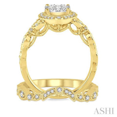 3/4 Ctw Diamond Lovebright Wedding Set with 5/8 Ctw Engagement Ring and 1/6 Ctw Wedding Band in 14K Yellow and White Gold