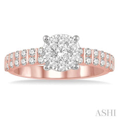 7/8 Ctw Round Shape Lovebright Diamond Cluster Ring in 14K Rose and White Gold