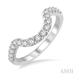 1/5 Ctw Deep Curve Center Round Cut Diamond Wedding Band in 14K White Gold