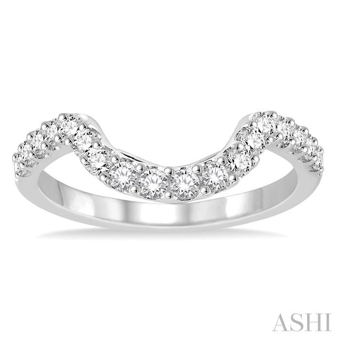1/5 Ctw Deep Curve Center Round Cut Diamond Wedding Band in 14K White Gold